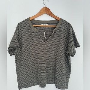 Madewell Striped Split Neck Hemp Blend T-shirt NWT Large